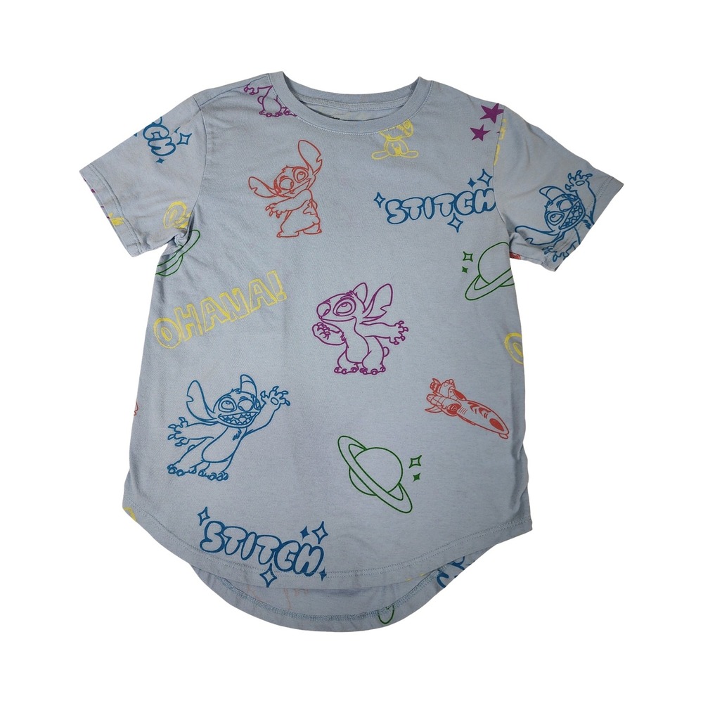Disney Lilo & Stitch All‎ Over Print Graphic T-Shirt Blue Kids Medium 7-9 Ohana